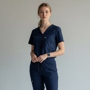 FIGS Catarina One-Pocket Scrub Top Womens Sz M Navy Healthcare Comfort Stretch